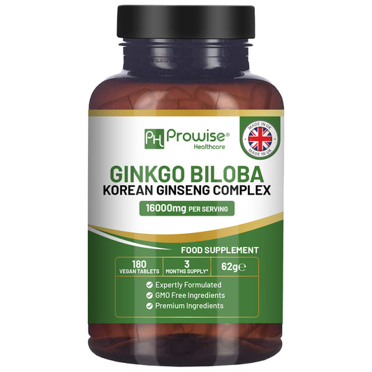 Prowise Ginkgo Biloba & Korean Ginseng 16000mg Vegan Tablets (180)