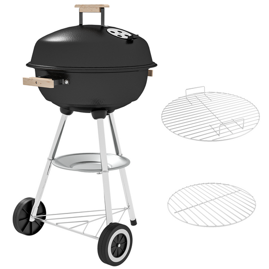 Outsunny Steel BBQ Grill with Porcelain Lid, 85H cm, 500°F Hot Cooking