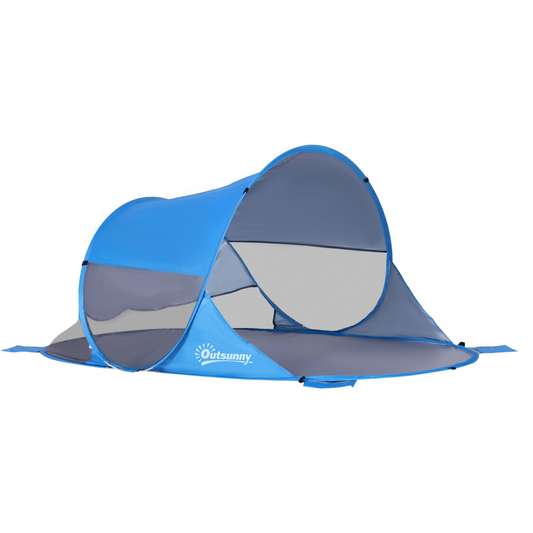 Outsunny Pop-Up Beach Tent, Automatic Portable Sun Shelter w/ Mesh Windows, Blue