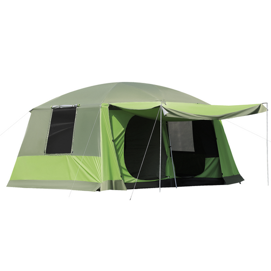 Outsunny Two-Room Camping Tunnel Tent w/ Porch, 4-8 Person, Carry Bag