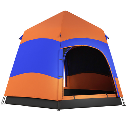 4-Person Pop-Up Hexagon Camping Tent, Portable Family Shelter with Stakes & Ropes