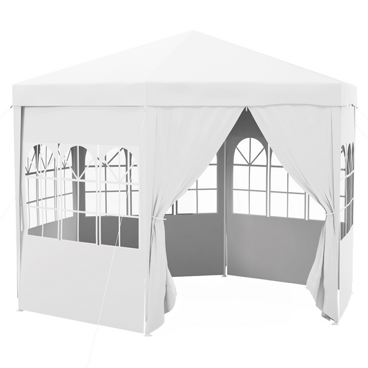 Outsunny 3.9m Outdoor Gazebo Party Tent w/ Removable Side Walls, 6 Panels, White
