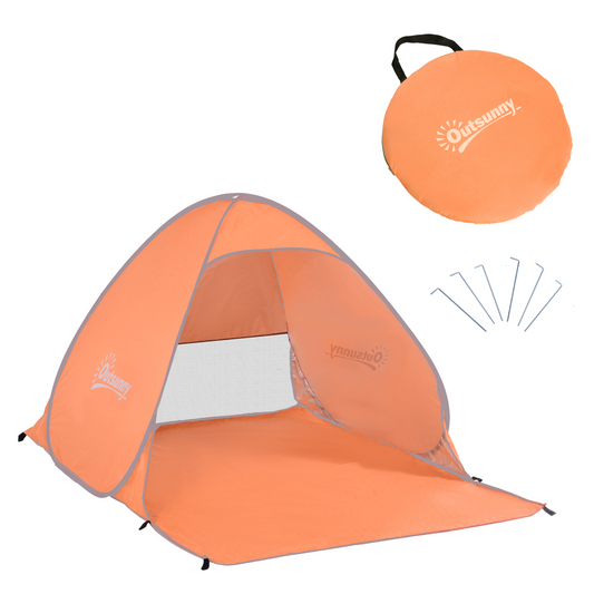 Outsunny Pop-Up Beach Tent for 2-3 with Sun Shade Vent Window, Orange