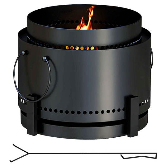 Outsunny 37cm Smokeless Wood Fire Pit Metal with Ash Pan & Poker, Black