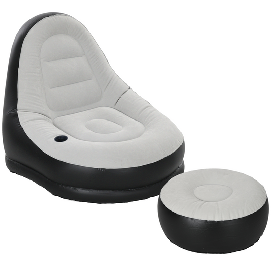 Outsunny Inflatable Gaming Chair w/ Foot Stool, Grey & Black, Cup Holder