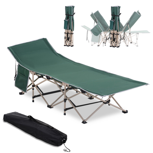 Outsunny Portable Military Camping Cot, Steel Frame, Green, 150KG, Carry Bag