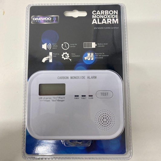 DAEWOO Carbon Monoxide Alarm Detector ELA1391 with Battery Backup