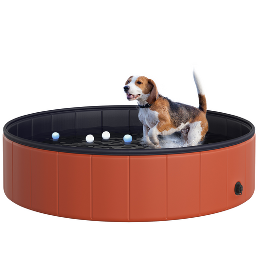 PawHut Foldable Pet Paddling Pool 120cm Red for Dogs Cats Indoor/Outdoor