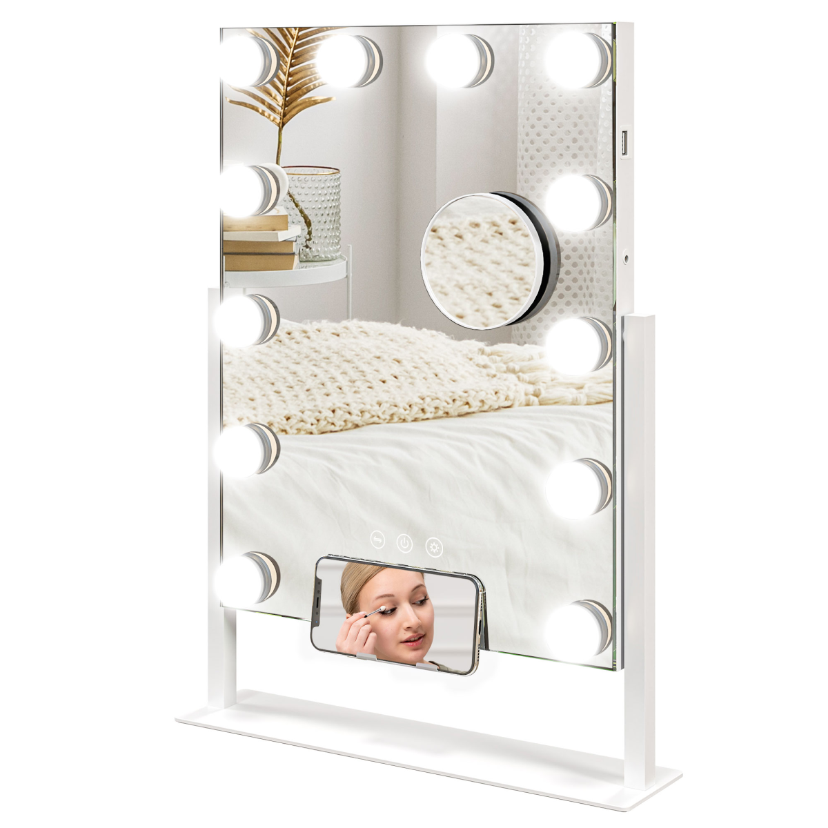 HOMCOM Hollywood LED Makeup Mirror with Magnifier, 3 Lighting Modes & USB Port
