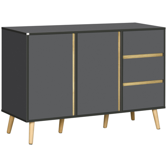 Dark Grey Sideboard Cabinet with Adjustable Shelves, Double Doors & 3 Drawers