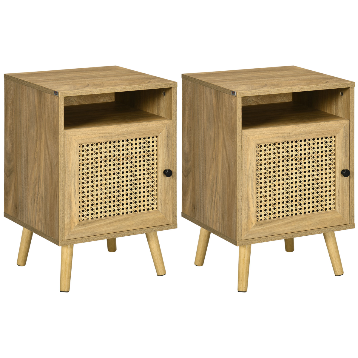 HOMCOM Rattan Nightstand with Cabinet, Shelf & Tabletop Storage, Anti-Tip
