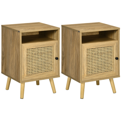 HOMCOM Rattan Nightstand with Cabinet, Shelf & Tabletop Storage, Anti-Tip