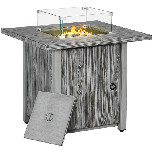 Outsunny 40,000 BTU Propane Gas Fire Pit Table Grey w/ Cover & Glass Screen