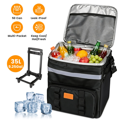 35L Insulated Rolling Cooler Bag 2-in-1 Lunch Backpack with Telescopic Handle
