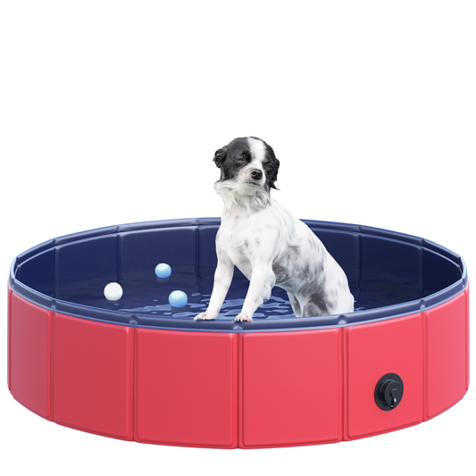 PawHut Pet Paddling Pool Foldable 80cm Red Indoor/Outdoor for Cats & Dogs