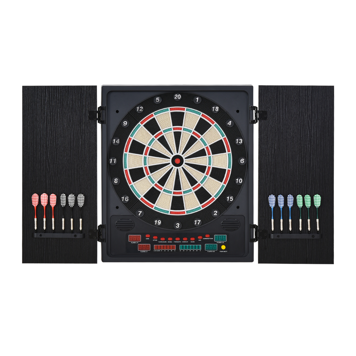 LED Electronic Dartboard with Digital Scoreboard, 27 Games & Storage Cabinet