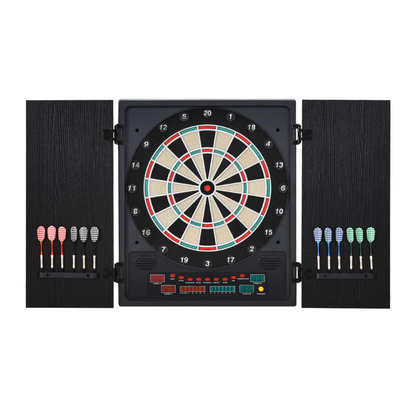LED Electronic Dartboard with Digital Scoreboard, 27 Games & Storage Cabinet