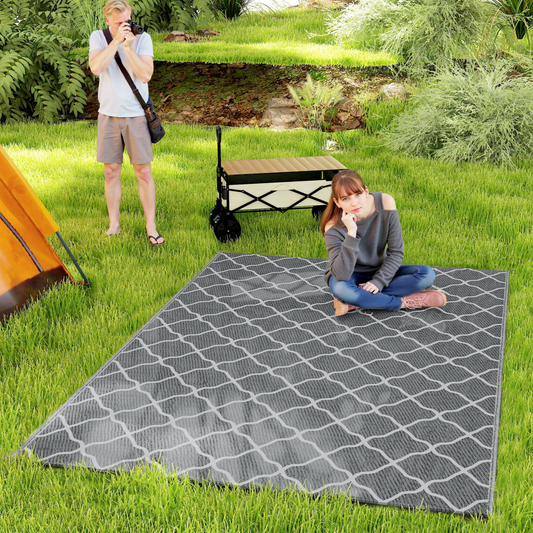 Reversible Outdoor Rug with Carry Bag for RV, Camping & Beach 182x274cm Gray