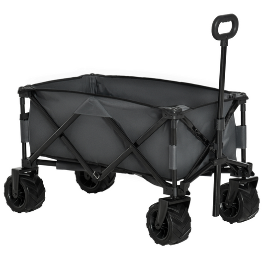 Outsunny Folding Outdoor Cargo Wagon Trailer Cart w/ Telescopic Handle, Dark Grey