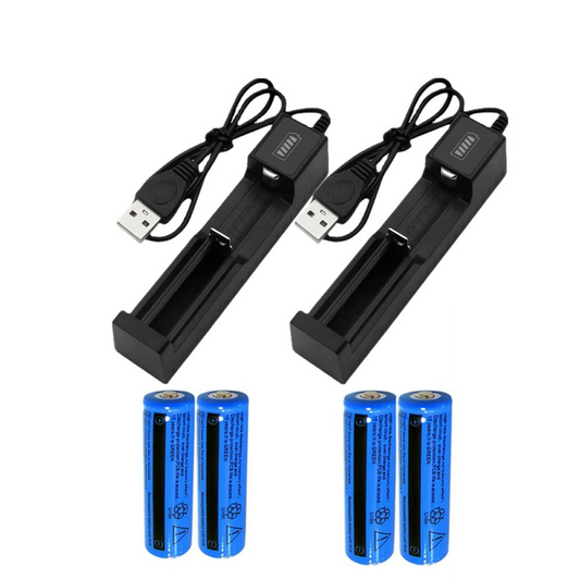 4pcs 3000mAh 18650 Rechargeable Batteries + 2x USB Charger for Flashlight