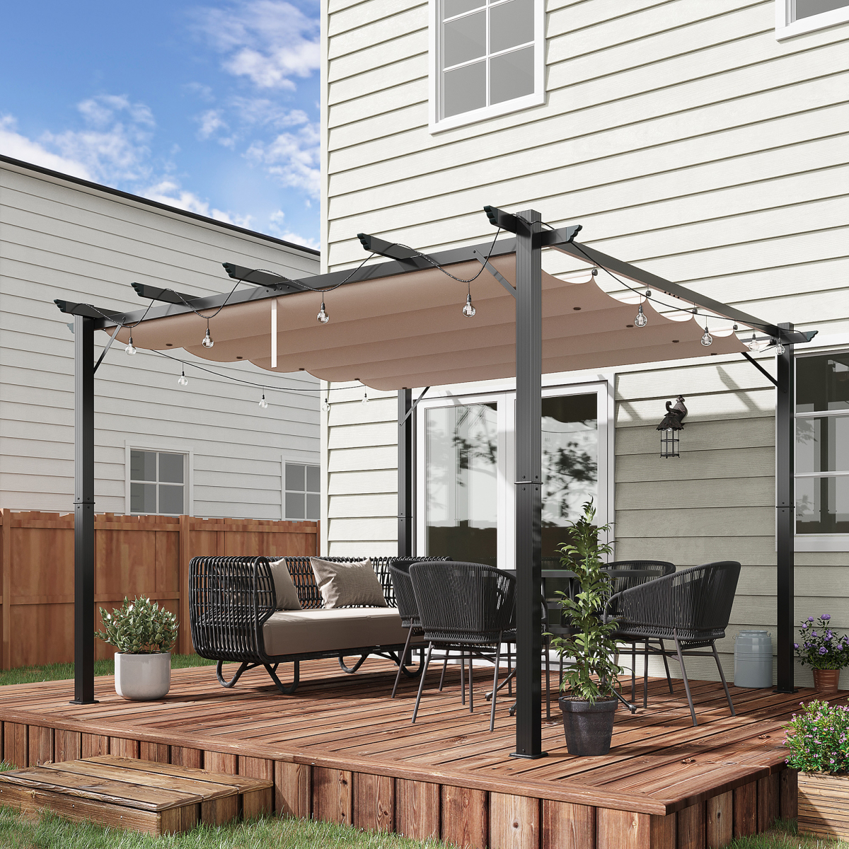 3x3m Pergola Awning Canopy, Brown/Black - Weatherproof Outdoor Cover