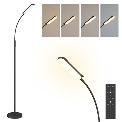 HOMCOM LED Floor Lamp, Black, Magnetic Remote, 5 Modes, 4 Brightness & Timer