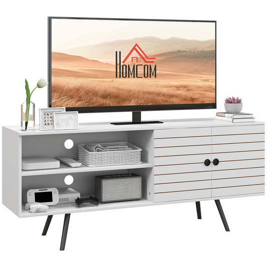 HOMCOM White TV Unit Cabinet for 65" TVs, Storage Shelves & Cable Holes