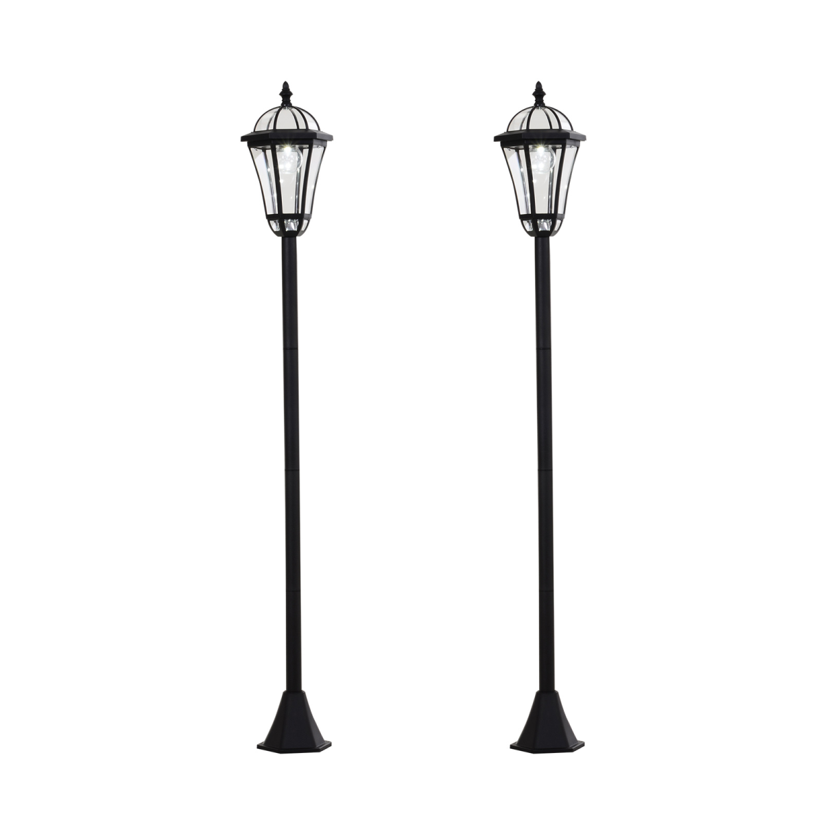 2-Pack Solar LED Garden Post Lights Adjustable Height UV Sensor Lantern, Black