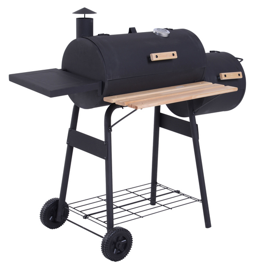 Portable Charcoal BBQ Grill & Offset Smoker Combo Steel for Backyard Cooking