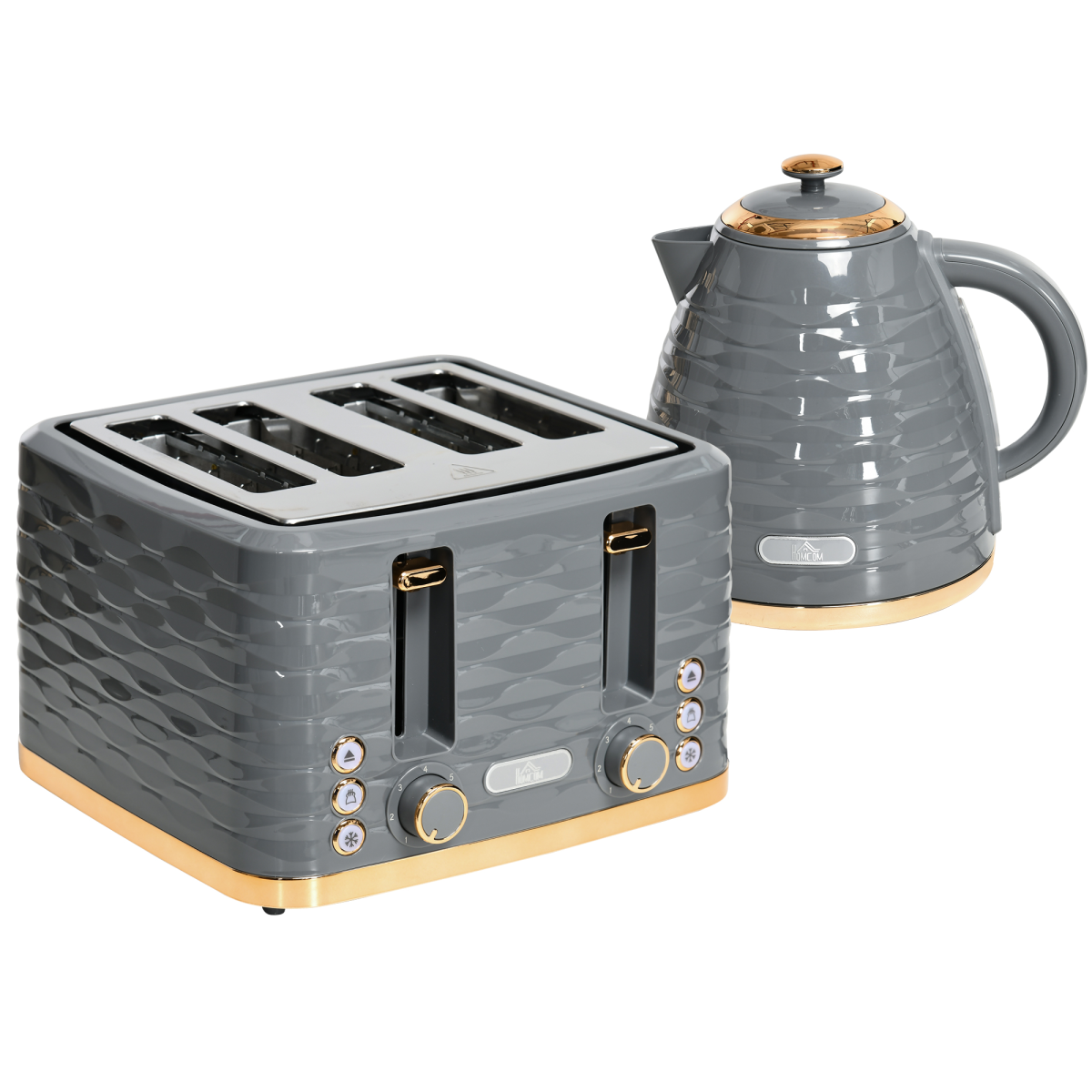HOMCOM 1.7L Kettle & 4-Slice Toaster Set, Grey, Rapid Boil, 7 Browning Levels