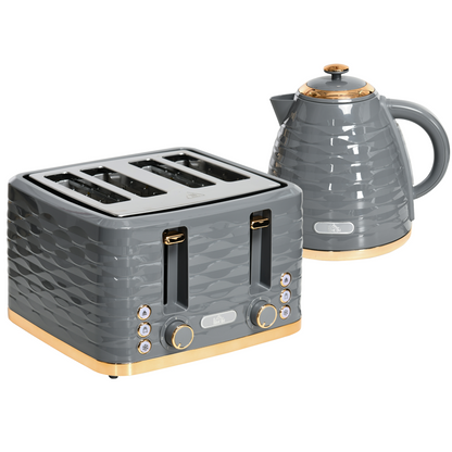 HOMCOM 1.7L Kettle & 4-Slice Toaster Set, Grey, Rapid Boil, 7 Browning Levels