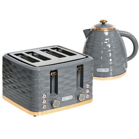 HOMCOM 1.7L Kettle & 4-Slice Toaster Set, Grey, Rapid Boil, 7 Browning Levels