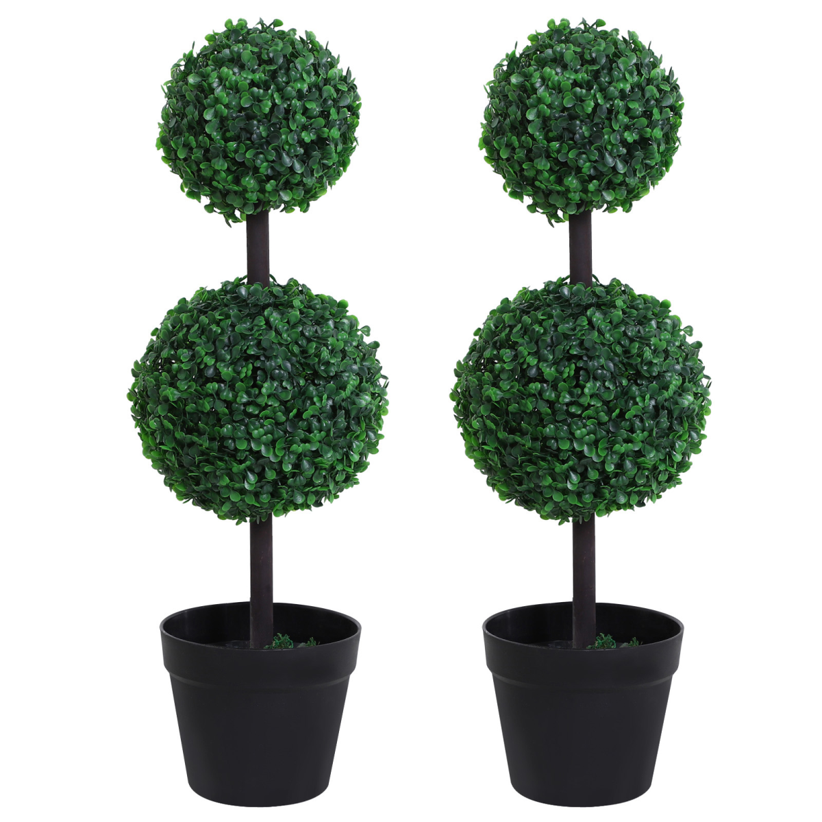 Set of 2 Artificial Boxwood Ball Topiary Trees in Green, PE Plants