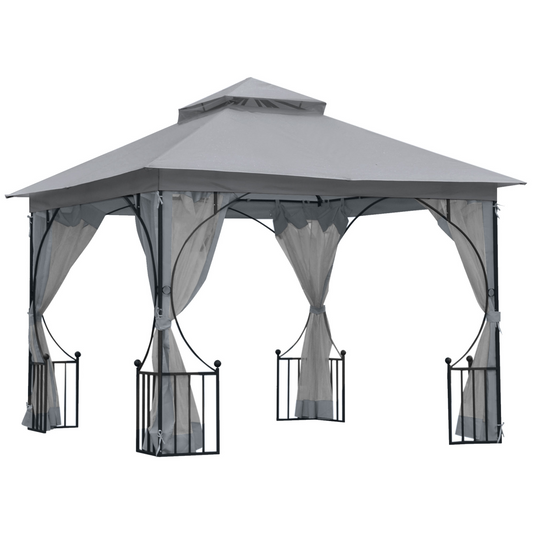 Outsunny 3x3m Gazebo Party Tent Canopy w/ Zipper Mesh Sidewalls Light Grey