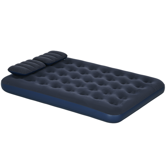 Outsunny Queen Inflatable Air Mattress with Hand Pump, Pillows, Blue 203x152cm