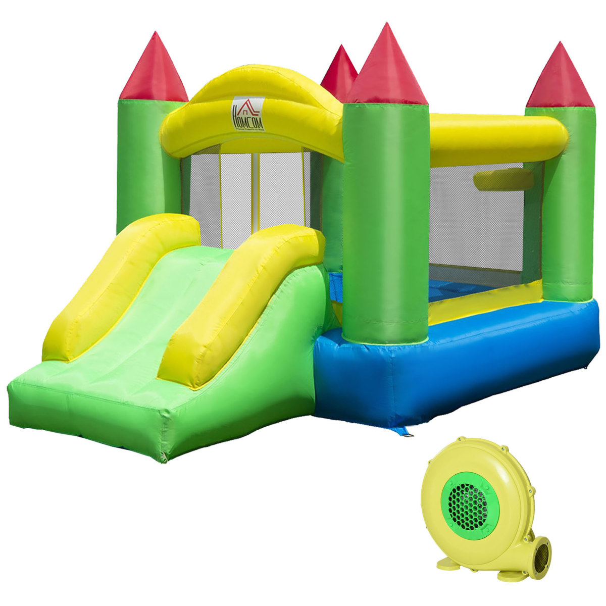 HOMCOM Inflatable Bouncy Castle with Slide & Mesh Net, Kids Jumping 3-10Y (300x180x160cm)