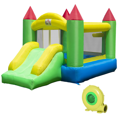 HOMCOM Inflatable Bouncy Castle with Slide & Mesh Net, Kids Jumping 3-10Y (300x180x160cm)